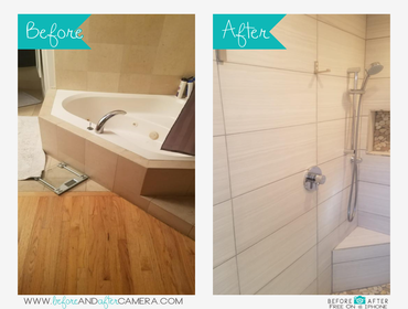 convert tub area to walk in shower area Convert tub area to walk in shower with space for shower bench, nich wall, rainshower fixture,