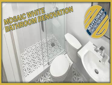 Mosaic White Bathroom Renovation Take a look at our latest bathroom transformation — a clean and elegant mosaic white design that brings brightness, sp