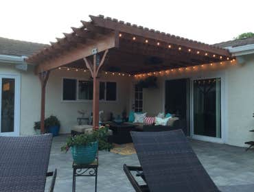 Back yard, wood patio