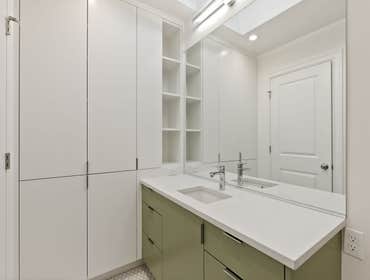 Portland Project #1 Bringing a modern look to a home through clean lines with little splashes of color and stone.