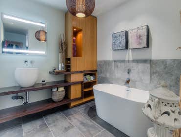 Encino Bathroom Remodel Inspired by the bathroom in Nobu restaurant Malibu.