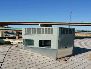 Photos from Tech-Vac On this project we replaced 3 package units on a Cici's Pizza. The old units were removed due to old age and extensive hail damage