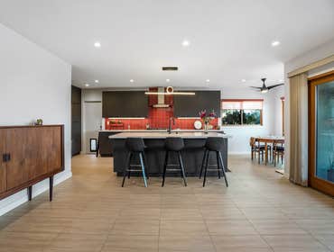 modern red and gray kitchen