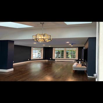Recessed lighting with dimmer switches, chandelier installation, outlet installation and new flooring!