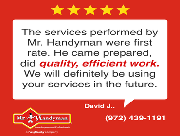 Photos by Mr. Handyman of Frisco #1 Showcasing reviews from local homeowners about the great work done by our Frisco Handyman team!