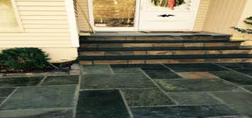 Photos by PFA Contracting #1 DEMO WALKWAY AND FRONT STEPS. RECONSTRUCT NEW FRONT STEPS WITH LANDING USING BLUE STONE TREADS, BLUESTONES FOR THE RISERS,