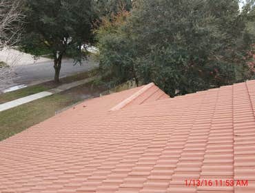 Photos from Popa Construction LLC Before & Afters of a soft wash roof cleaning and driveway and side walk cleaning.
