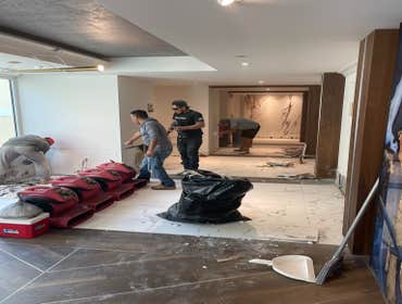 Post-Hurricane Restoration Our boys are working hard post hurricane to restore this lobby ??
Can't wait to see the final results