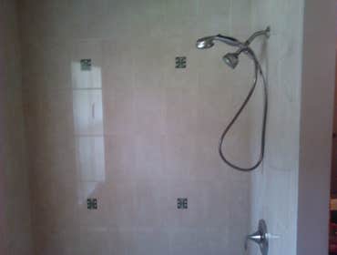 tile tub surround Project information,
Demo existing tile, install schulter kerdi system, install 6x10 tiles, accent tiles, repair ceiling and popcorn 