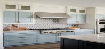 Shades of Blue Transforming spaces is what we do. This home’s finishes were stuck in the 90s with rouge-stained cabinets, Giallo ornamental gold granit