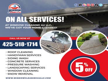 Photos by Window Cleaning 4u LLC #11 ? Take care of your home — inside & out!
At Window Cleaning 4U LLC, we offer 5% OFF on all services — from window 