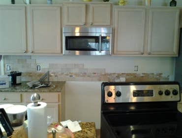 Backsplash We added tile to a regular drywall backing to give the kitchen a beautiful new look
