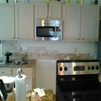 Backsplash We added tile to a regular drywall backing to give the kitchen a beautiful new look