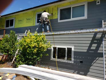 Siding Department Country House Full reside of Exterior of Home and Spa House including trim and soffit James Hardie 7" reveal Color+, James Hardie Tr