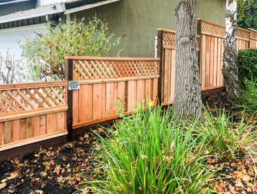 Redwood Board on Board Fence with Jumbo Lattice