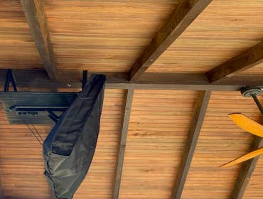 Photos by Dupont Technical Services #1 Kazeebo power. W fan added, motorized TV ceiling mount w 5 receptacles. And recess outdoor lighting.