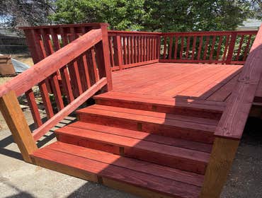 New wood deck Sedona red stain