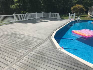 Photos by Creative Edge Contracting LLC #8 Beautiful above ground pool wrap around deck done with Trex and Wolf rail