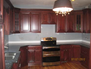 Stained Birch cabinets