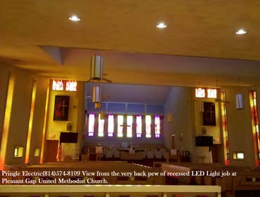 Photo(s) from Pringle Electrical Services United Methodist Church Pleasant Gap Pa 16823 led lighting install back pews