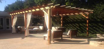 Sherman Oaks New pergola with outdoor fans and lighting.
