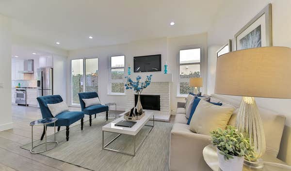 Fireplace & Living Room | Chic Coastal Remodel | Playa Del Rey