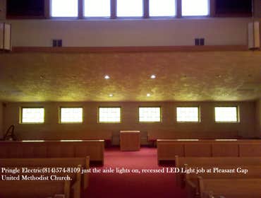 Photo(s) from Pringle Electrical Services United Methodist Church Pleasant Gap Pa 16823 led lighting install back pews