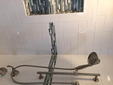 Master Bathroom Princeton, NJ Features a ceiling rain head & handheld attachment.