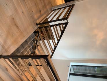 Custom metal and oak hand rails Photos by Hawley Construction LLC #2 Custom steel and wood hand rail and stair treads