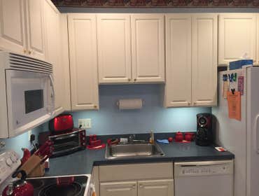 Kitchen In this kitchen I installed 4 recessed lights, a ceiling fan, and under cabinet lights.