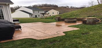 Stamp concrete,Firepit, retaining wall