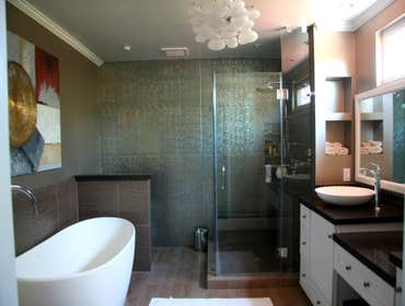 BATHROOM REMODELING IN WEST HILLS a complete bathroom design and remodeling in Los Angeles with custom shower with Porcelain tile on the shower walls, 