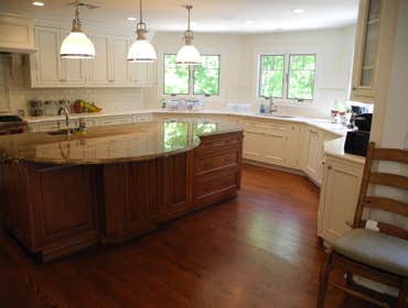 Kitchen Remodel; Central NJ A very large, High End Kitchen with mixed Cherry and White Cabinets. Granite center island and white Marble perimeter coun