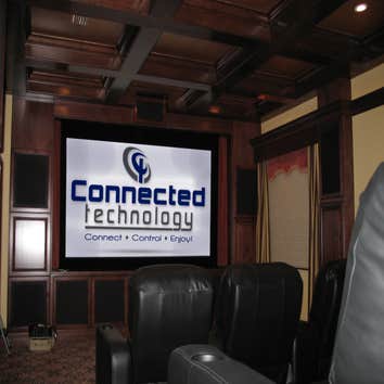 Various photos of a couple of the many professional installations Connected Technology has done. From full-blown home theaters to music, lighting contr