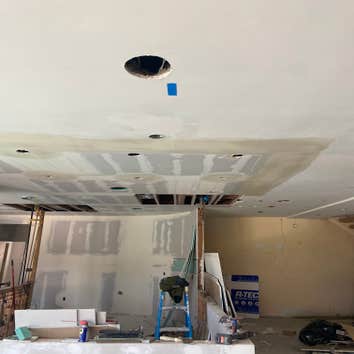 Photos by Interior Art Drywall Inc #1 Hang the walls on ceiling and walls . I just let the open on ceiling where plumbers were pending to fix the pipes