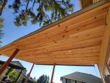 Photos by Stewart & Son Gate & Fence LLC #1 Tiny House with pergola. Small house 17' by 12' small bathroom with pocket door, and small sink with water 