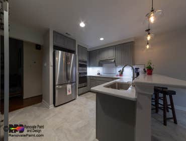 Remodel: Kitchen, Dining Room, Bathrooms Completely remodeled all the kitchen and dining room: moved entry, built new pantry with sliding barn door, pa
