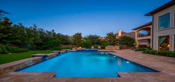 Geometric 1 Geometric Pool with Color LED bulbs and Aqua Blue Pebble