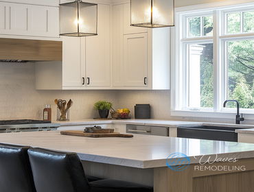Transform your kitchen into a masterpiece! At Waves Remodeling, we specialize in crafting stunning kitchen designs that blend functionality with elegan