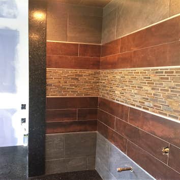 Pittstown Master Master bathroom renovation - Tile for this bathroom was supplied by the homeowner. MJM supplied the prep, setting material modified th