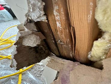Water Mitigation This project was a roof leak the photos show initial inspection to post demo.