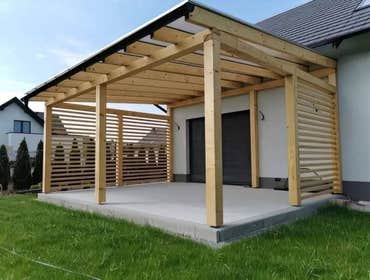 Backyard patio cover with privacy screen