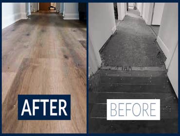 Flooring Installation Peoria IL - June 2021 - Dingerson Engineered wood plank flooring installation in Peoria IL. Tear out old, outdated hardwood and r