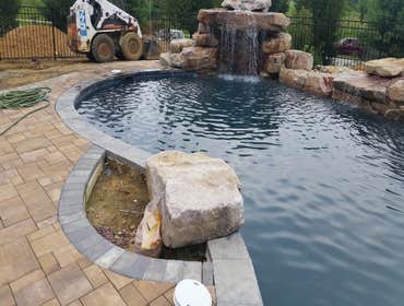 16 Robinhood Dr. Medford, N.J.08055 Installed Viking Figi Pool w/Travertine pool deck