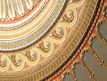 Decorative finishes The interior of the theatre was 80% destroyed. We removed and replaced damaged areas, including cornices, decorative dome, and pane