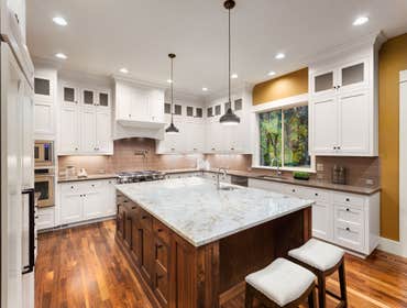 Traditional White Kitchen & Living Room