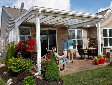 Bright Covers Patio Covers and Commercial Sun Canopies Blocks UV rays and heat, transmits natural light. Made of translucent panels and painted aluminu