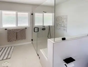 Woodland Hills Bathroom Remodel Rona Home Remodeling transformed this Woodland Hills bathroom into a modern, serene space. We installed a warm wood dou