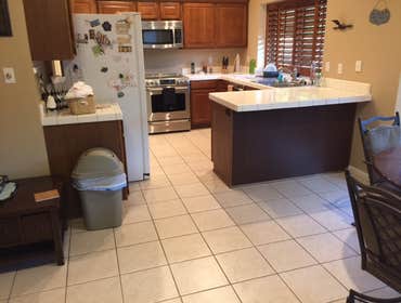 "Before" flooring in kitchen
