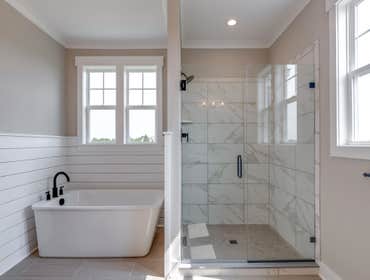 The Lee Model Home Primary Bathroom